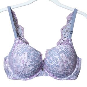 Victoria's Secret Dream Angels Padded Plunge bra 32D lavender floral lace purple